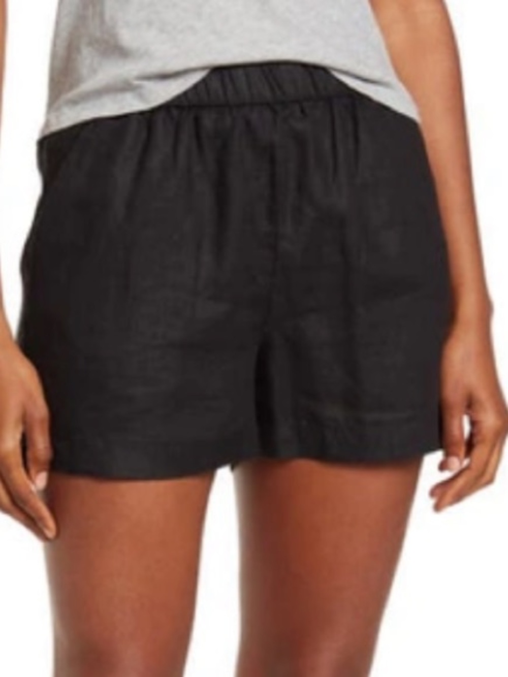 J. Crew Black Elastic-Waist Linen Blend Shorts